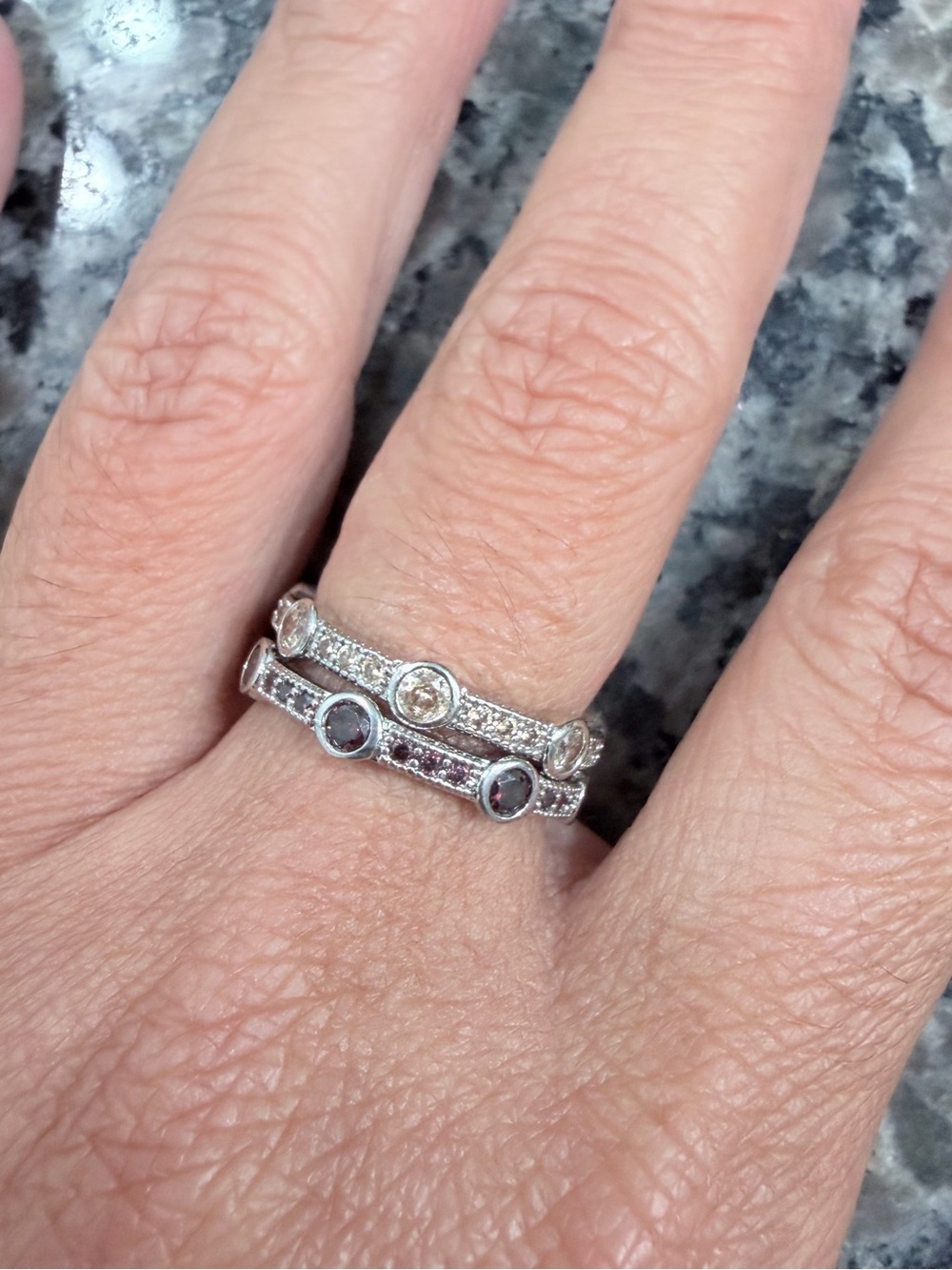 Sterling Silver Stackable Halo Ring Set with Clear Stones - Silver size 7